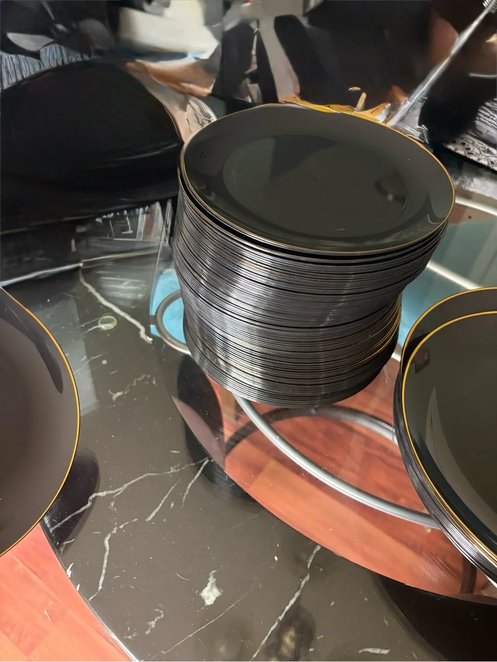 75 Black & Gold Rim Disposable Appetizer Plates | 7.5” Dessert Plates | New